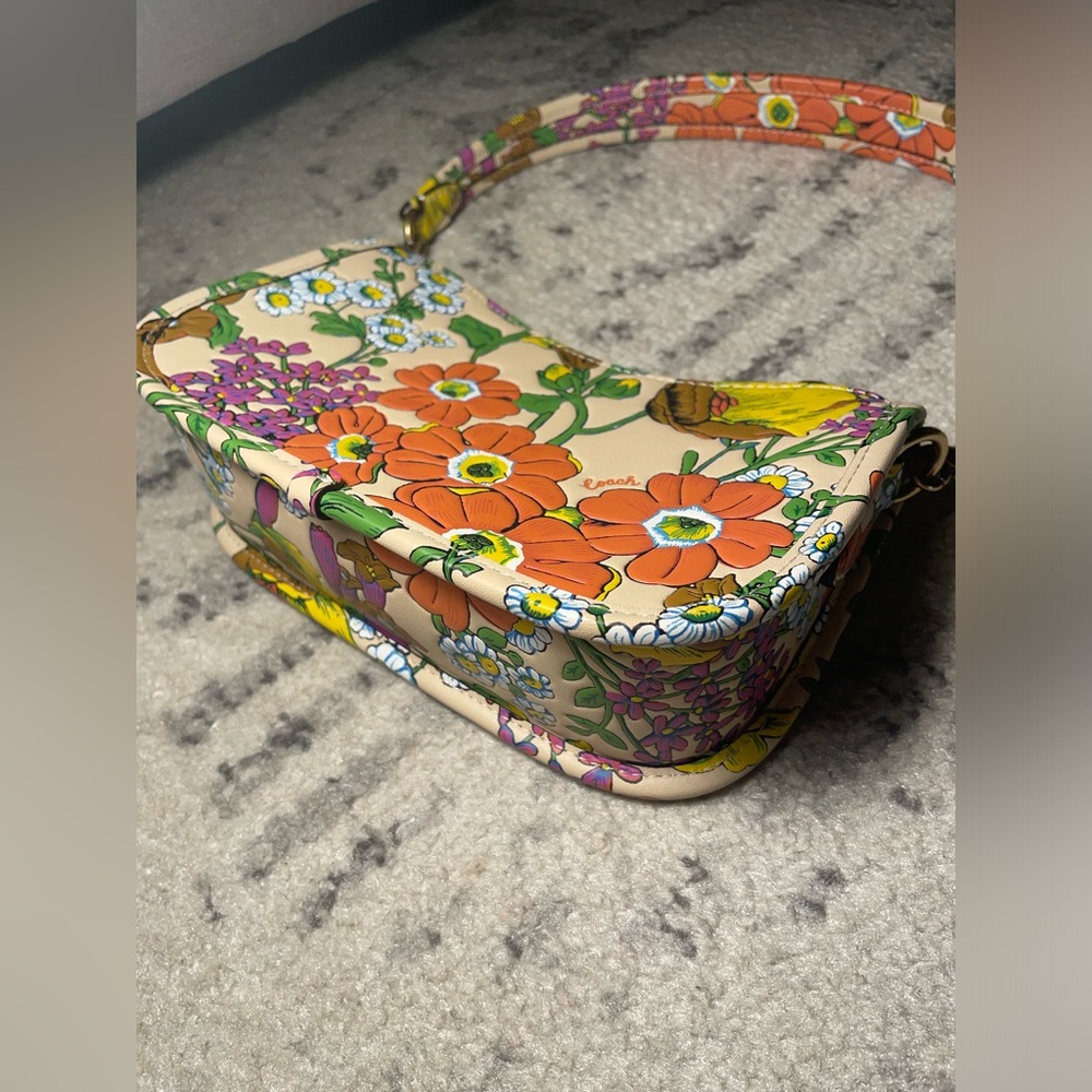 Coach Floral Print Shoulder Bag in Cream, Orange, Green, Pink - Picture 13 of 15